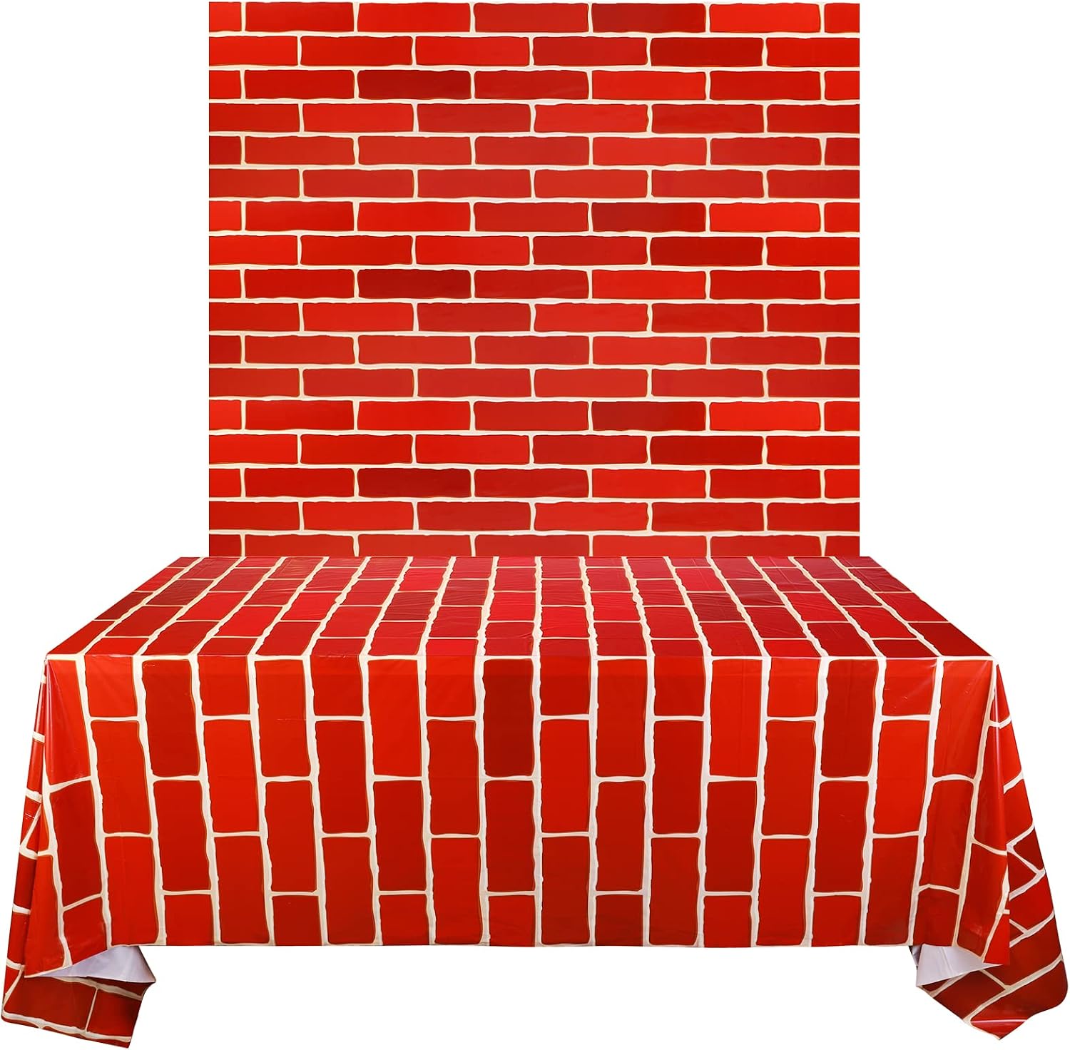 PHOGARY 3pcs 4.26 x 9 feet Red Brick Tablecloth, Stone Wall Backdrop for Party Decorations, Plastic Rectangular Table Covers, Realistic Photo Brick Decal Background for Halloween Christmas