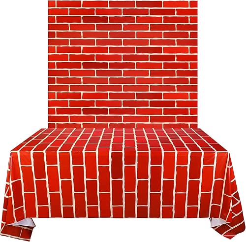 Miniatura 7 de PHOGARY 3 manteles de ladrillo rojo de 4.26 x 9 pies, telón de fondo de pared de piedra para decoración de fiestas, cubiertas de mesa rectangulares