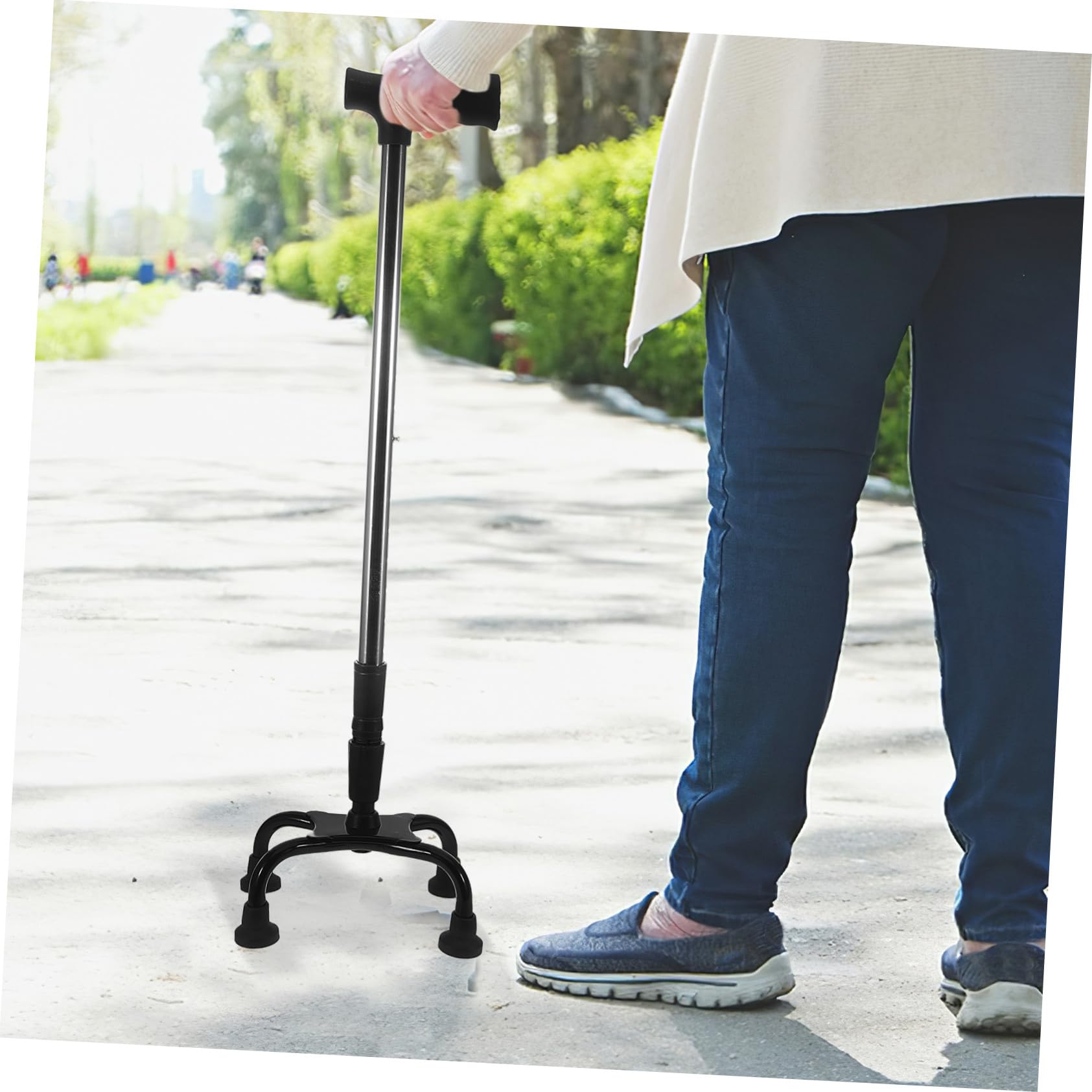 iplusmile Bastón de Trekking Plegable Ajustable para Personas Mayores Base Estable de Cuatro Patas Antideslizante Mango Ergonómico de Acero Inoxidable para Caminar y Uso Diario