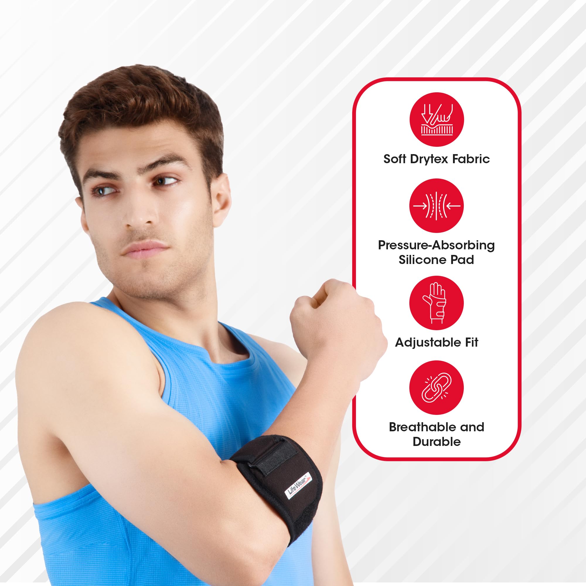 LifeWear Tennis Elbow Brace for Pain Relief, Adjustable Elbow Band with Compression Pad, Forearm Support Strap for Gym, Tennis, Badminton, Golf and Other Sports, For Men and Women, Universal Size - Image 5 thumbnail