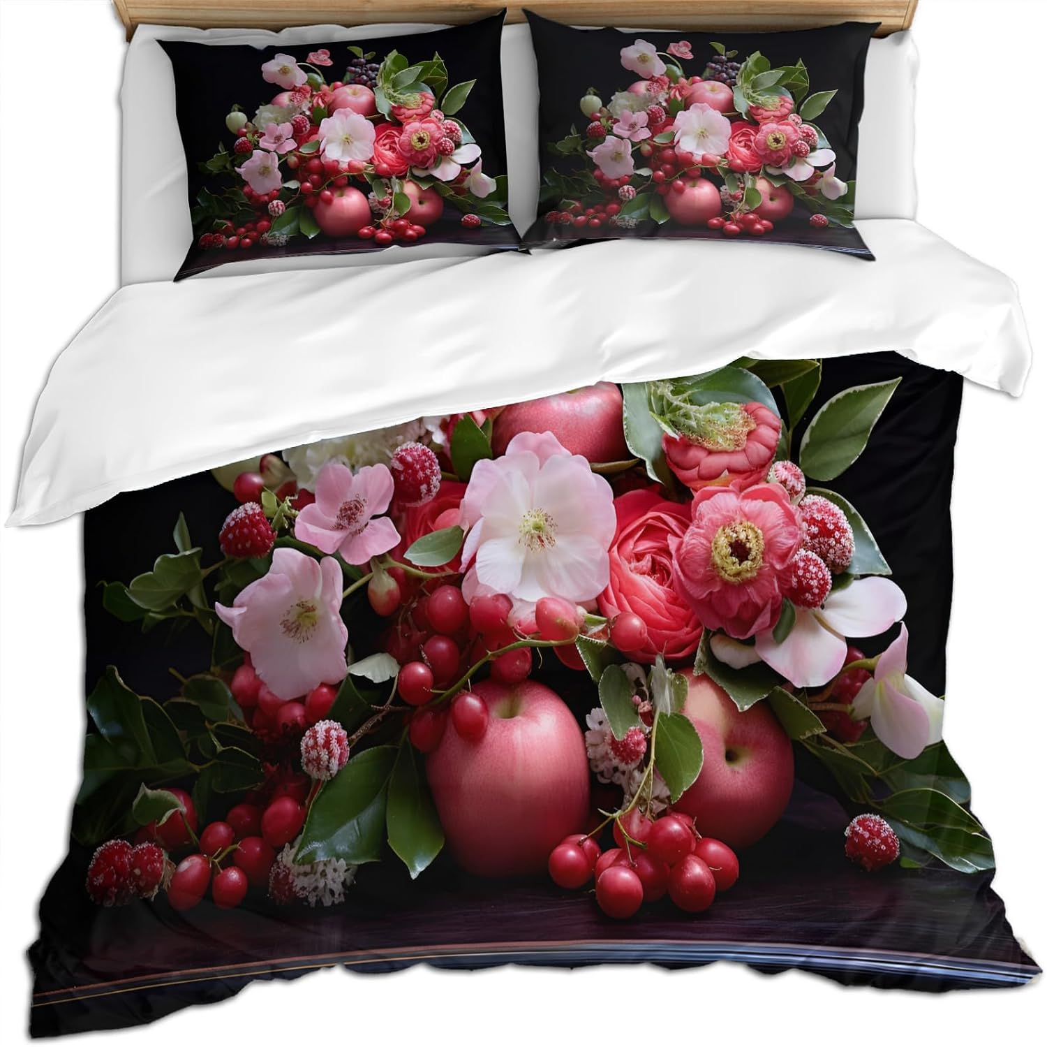 Duvet Cover Twin - Floral Rose Home Decor & Gifts, Romantic Flowers Bedding Set, Comforter Cover with 2 Pillow Shams, Microfiber Nature Garden Quilt Cover, Zipper & Ties