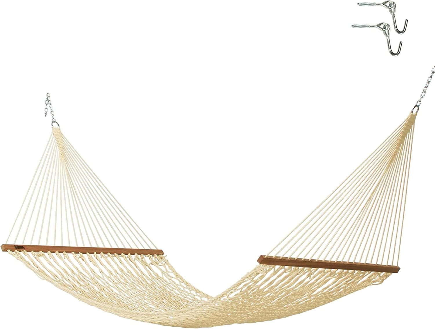 Hatteras Hammocks Large Oatmeal DuraCord Rope Hammock – 13 ft. x 55 in., 2-Person, 450 lb Capacity, Cumaru Spreader Bar, Zinc-Plated Hardware – Handcrafted in The USA