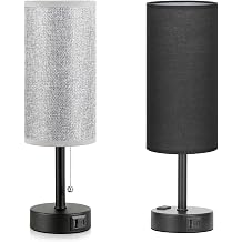 Fenmzee Black Grey Bedside Lamp for Bedroom Set of 2 - Small Table Lamp with USB A + C Charging Port, Night Stand Light with Bulb, Side Table Desk Reading Lamp for Living Room