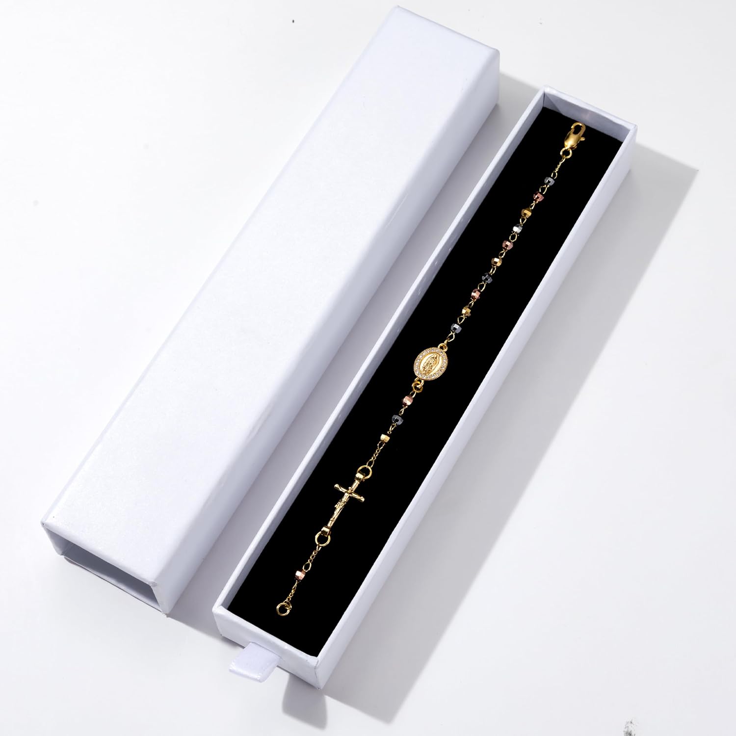 Gold Plated Beads Catholic Guadalupe Rosary Link Bracelet for Women with Gift Box - Image 6