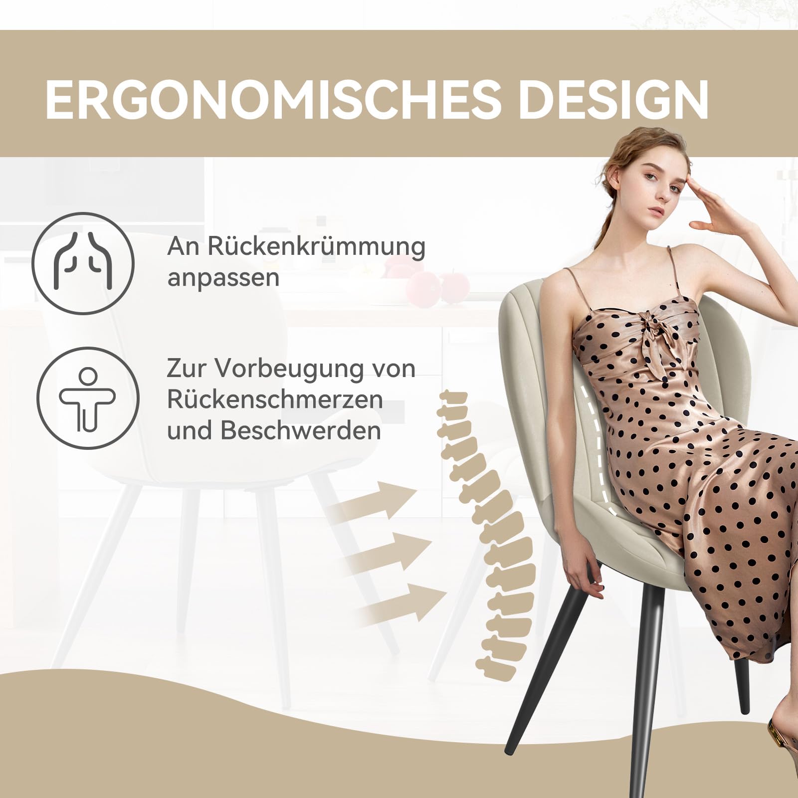 Hawthyhome Esszimmerstühle 4er Set Ergonomischer Stuhl Beige | Stühle Esszimmer,Polsterstuhl mit Wasserdichtes Material & Metallbeine,Küchenstuhl für Esszimmer,Wohnzimmer,Balkon,Büro