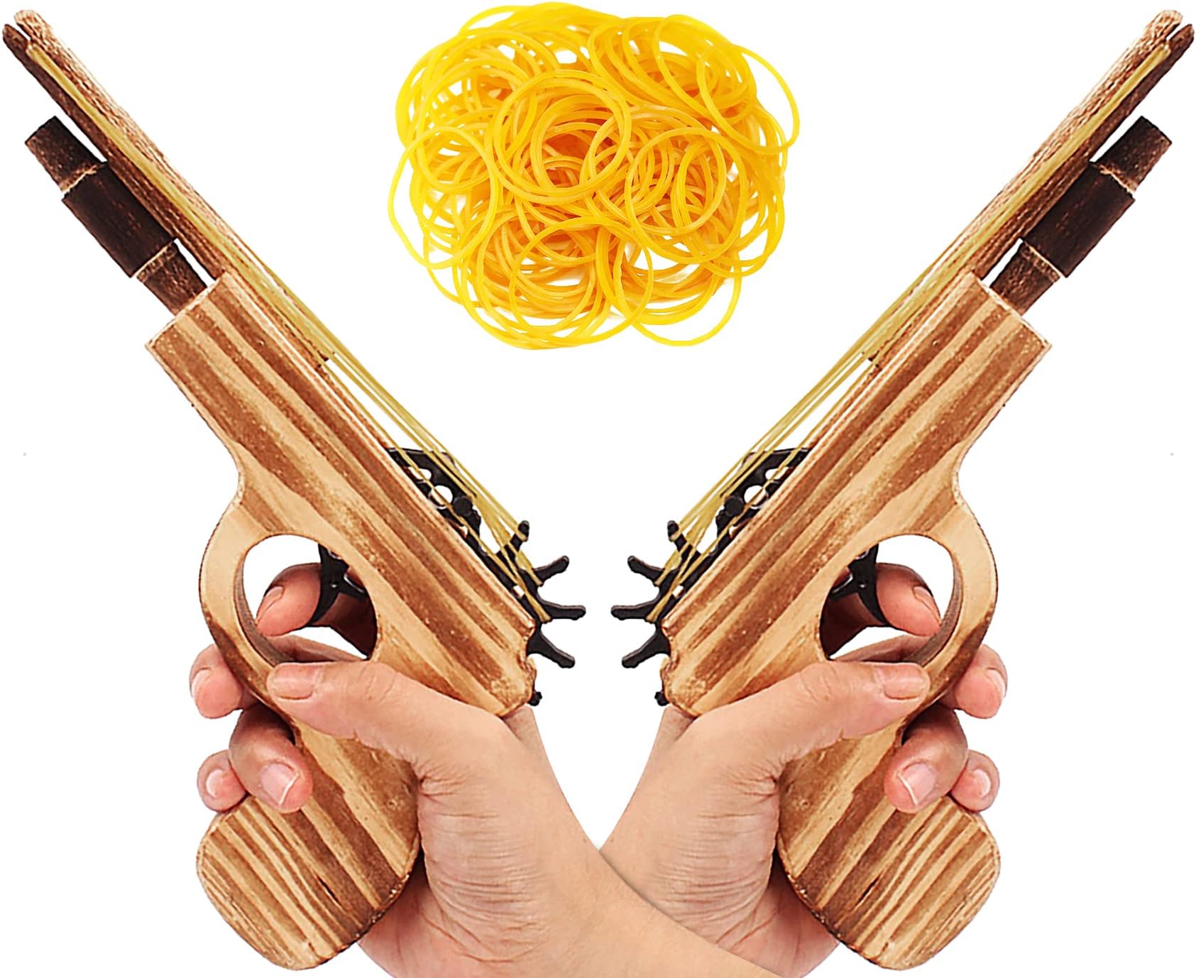 2 Pcs Wooden Rubber Band Gun Handmade Kids Outdoor Toy & Quality Wood 9 Inches Length