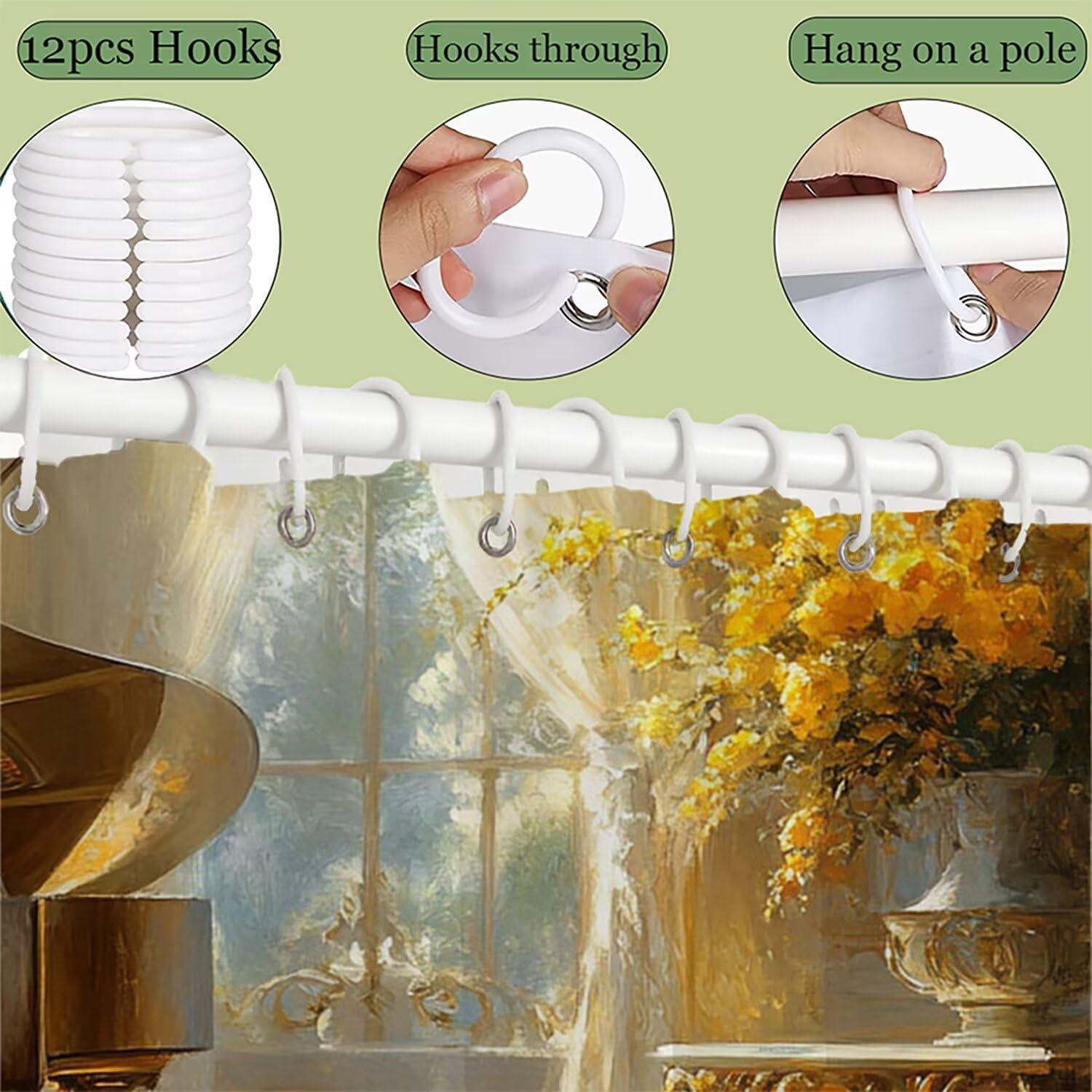 Duschvorhang Retro Shower Curtains Klavier Duschvorhang 180 x 240 cm mit 12 Haken,Wasserdicht Shower Curtains,Beschwerter Saum,Waschbar Polyester Stoff Badevorhänge mit Ösen für Badezimmer Deko G-512