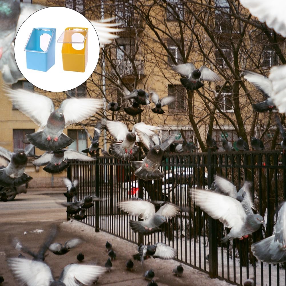 NOLITOY 6Pcs Bird Feeder Water Dispenser for Cage Parakeet Bird,Plastic Food Feeding Box Pet Cage Accessories Food Holder for Small Birds Parrots Cockatiel (Blue+Yellow)