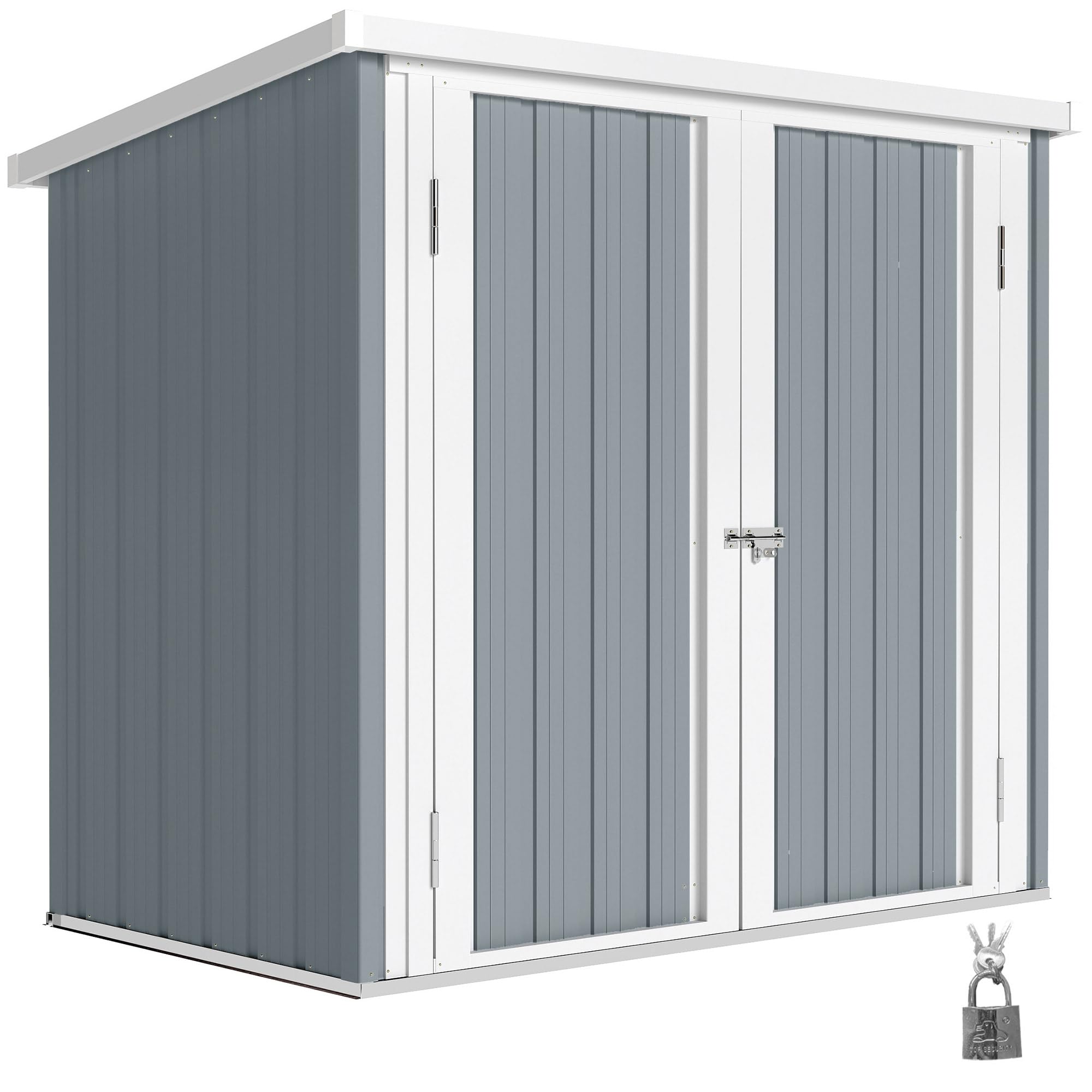 Outsunny Garden Shed - caseta de jardín 1,09 m² - caseta de Herramientas con 2 Puertas con Cerradura - Dim. 147L x 86W x 134H cm - Chapa de Acero Gris Claro Blanco