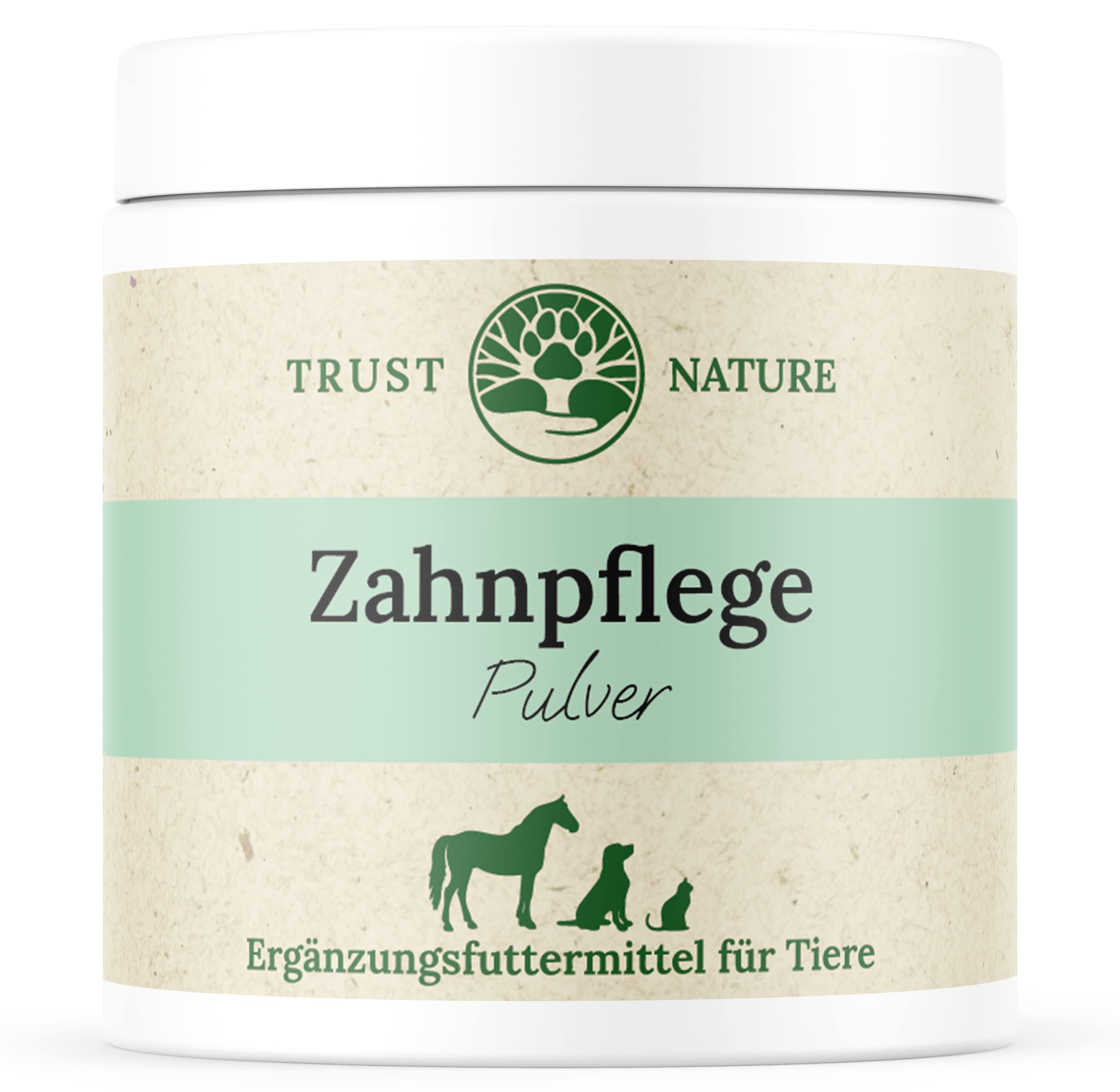Trust Nature Zahnpflege Pulver für Hunde & Katzen – unterstützt Zahnhygiene & Maulpflege – für frischen Atem – einfache Anwendung übers Futter – natürliche Dentalpflege – Made in Germany