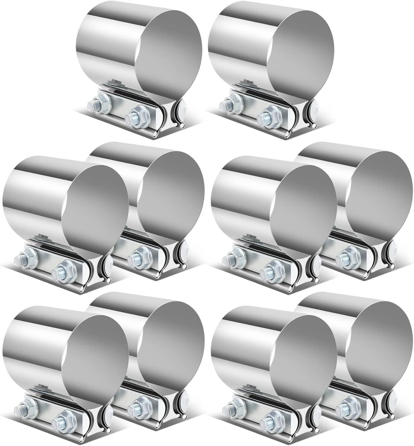Auto Dynasty 2.5 Inches ID Butt Joint Band Exhaust Muffler Seal Clamp Sleeve, Universal Use for 2.5" Outer Diameter Pipe, Stainless Steel (Pack of 10)