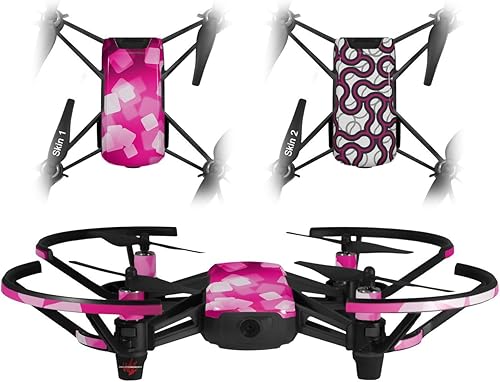 Skin Decal Wrap 2 Pack Compatible with DJI Ryze Tello Bokeh Squared Hot Pink Drone NOT Included