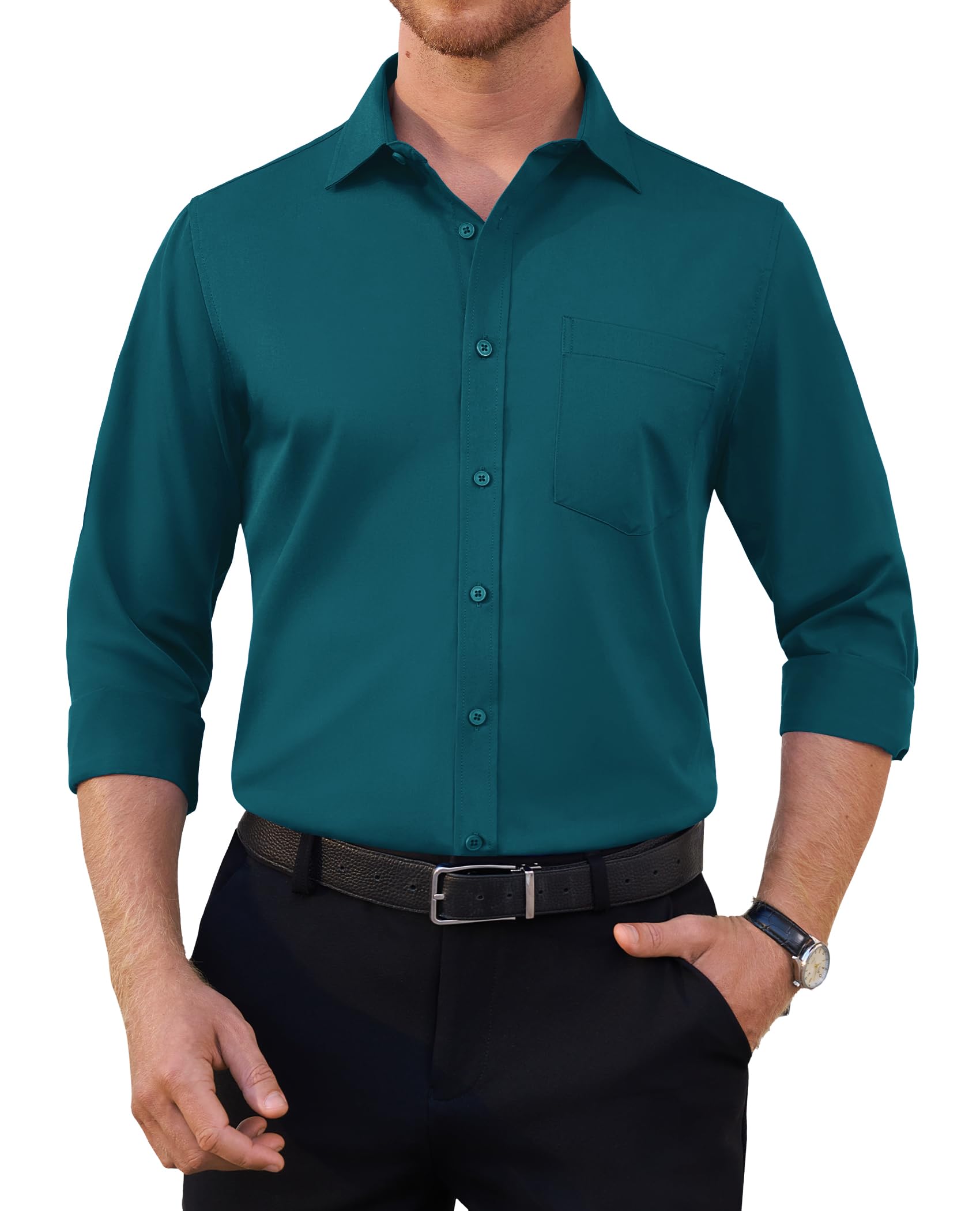 siliteelon Hemd Herren Langarm Bügelfrei Regular Fit Stretch Hemden Herren Köperstoff Anzug Business Hemdherren Für Büro, Meetings und Reisen