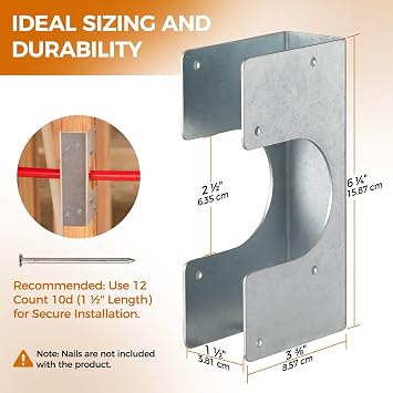 Stud Shoes for 2x Studs, 16-Gauge Galvanized Stud Shoes, 6.25 Height, 1.5 Width, Fits Up to 2 3/8 OD Pipes Thicker, Higher, IBC/IRC Code Compliant, Extra Durable (1.5 x 6.25 - 2 PCS)