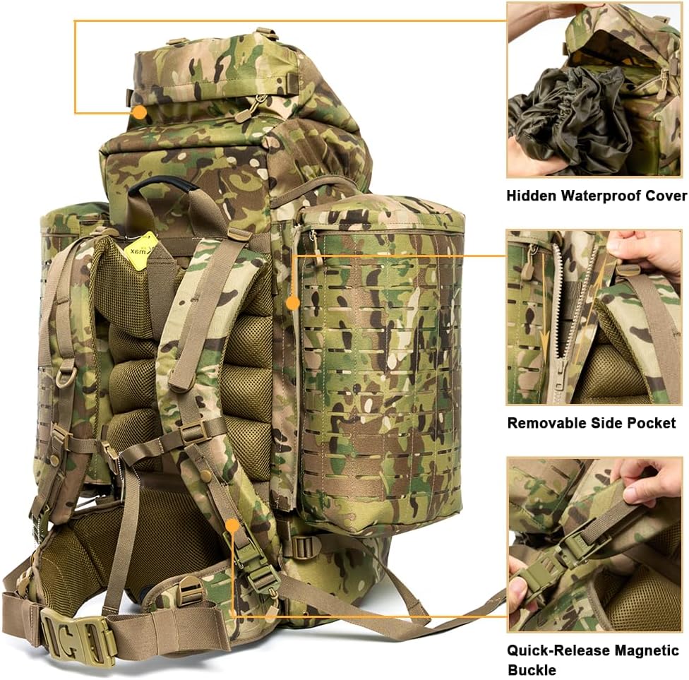 MT PLCE Pro Modular Rucksack – Multi-Terrain Camouflage, 120L Tactical Backpack, Laser-Cut Molle, Hydration Ready Multi-terrian