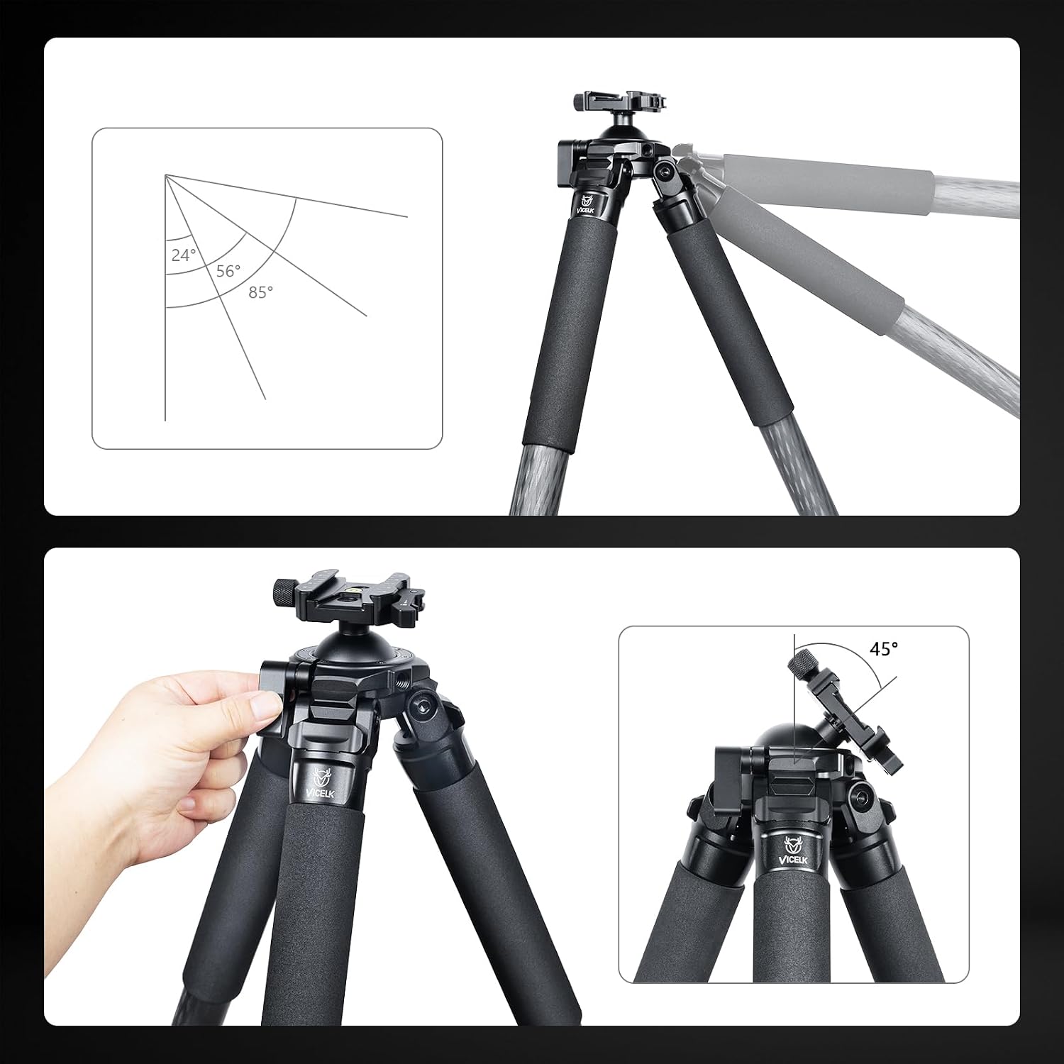 MK363 Carbon Fiber Tripod for Hunting with Arca Swiss Quick-Release Mount, 360° Rotating Ball Head Adpter for Photography, Hunting and Outdoor Max Tube 36mm/1.42", Load 30kg/66lbs