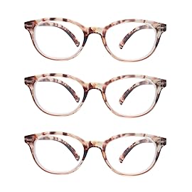 OLOMEE Reading Glasses Women Cute Small Round Readers +1.25 for Small Head/Petite Face,Tortoiseshell Lightweight Cheaters Reading Glasses w/Comfortable Spring Hinges 3 Pack