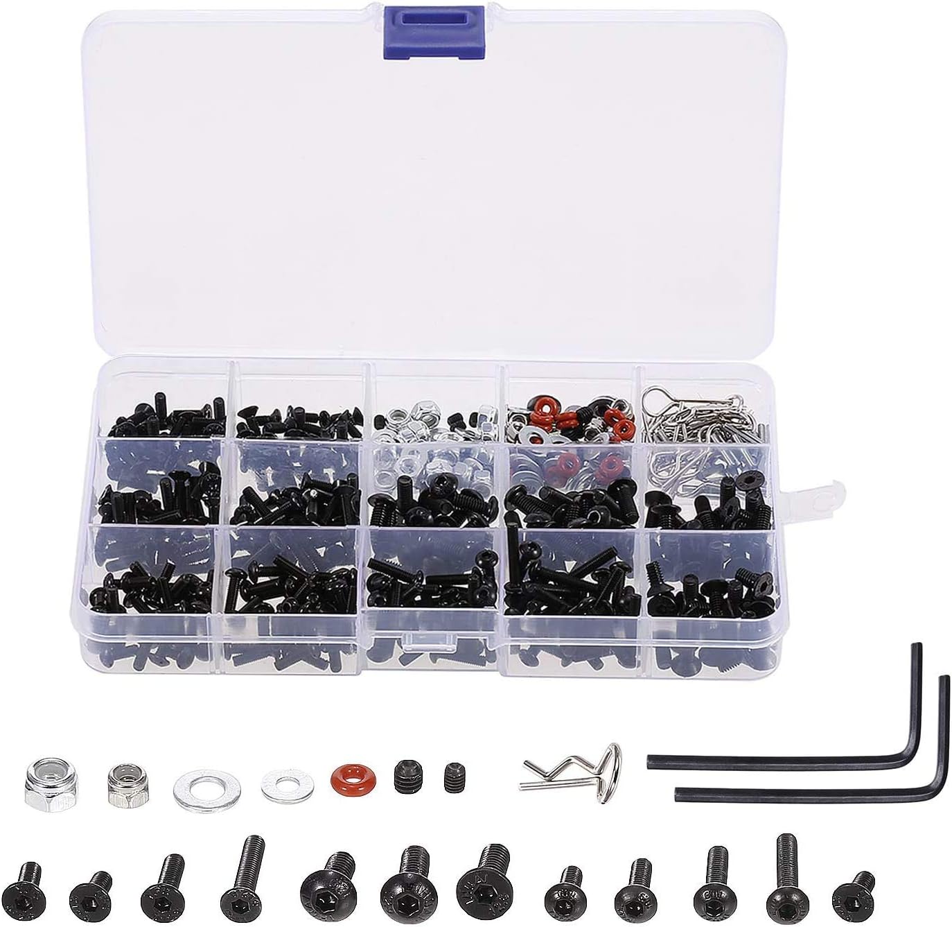 GLOBACT 522pcs RC Screw Set Universal RC Tool Kit Hardware Mounting Element for Traxxas Axial Redcat HPI Arrma Losi 1/8 1/10 1/12 1/16 Scale RC Cars Trucks Crawler