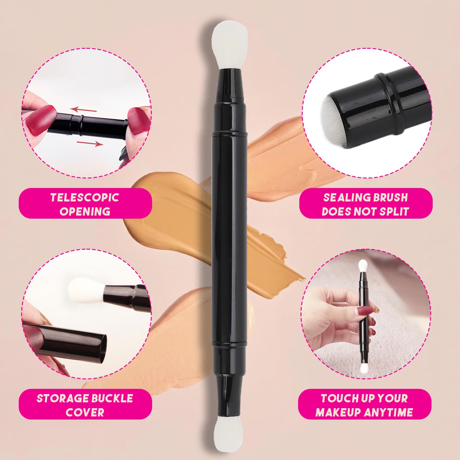 Professional Double Head Eyeshadow Brushes Cosmetic Tool, Retractable Portable Double Ended Eye Makeup Brush for Outdoor Travel (Black) - Image 4