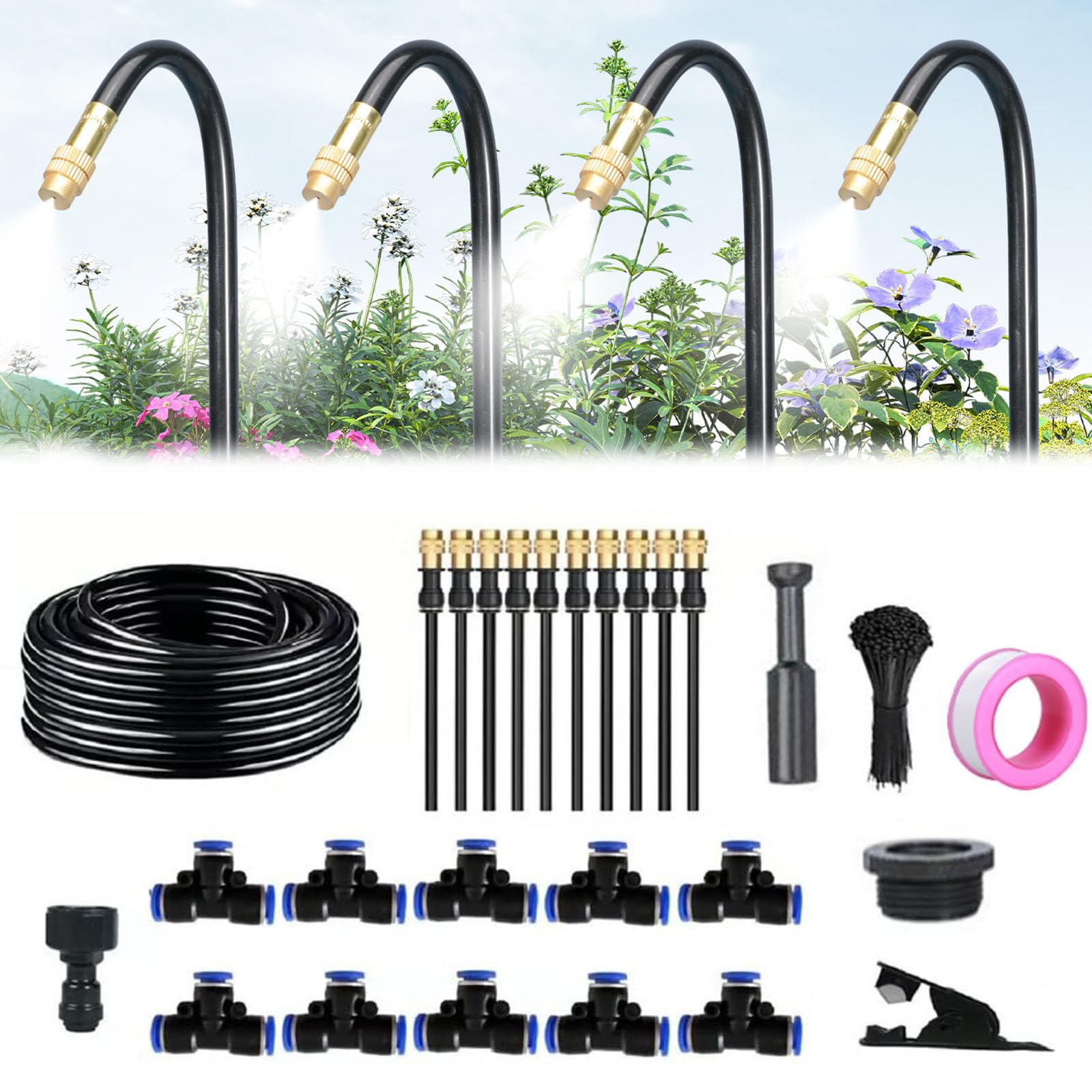 HIDRUO 360° Curved Garden Automatic Irrigation System, Curved Garden Automatic Irrigation System, Smart Sprinkler System, Adjustable Nozzle,for Outdoor Plants (32.9Ft Set (32.9Ft hose + 10 Nozzles))