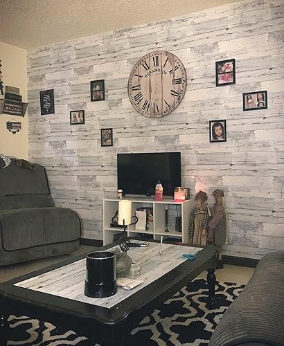 Miniatura 4 de Papel tapiz de madera envejecida, autoadhesivo para el hogar, papel tapiz extraíble de madera grisblanco para cocina, cuarto de bebé, sobre fondo,