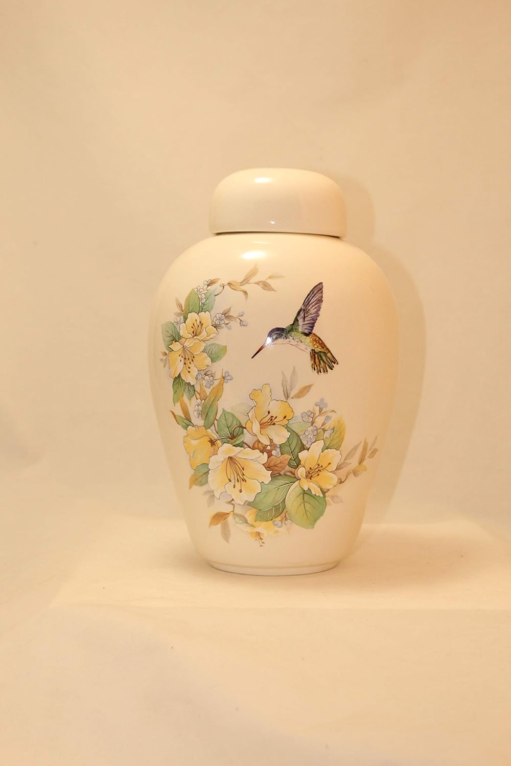 Hummingbird with Yellow Flowers - Funeral Urn - Cremation Urn for Human Ashes - Hand Made Pottery