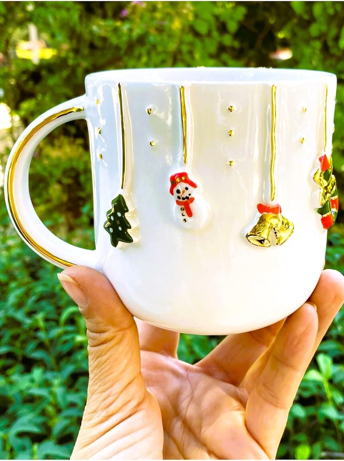 Premium Kalite 24 Ayar Altın Detaylı El Yapımı Christmas Mug 450 Ml Gold Handmade