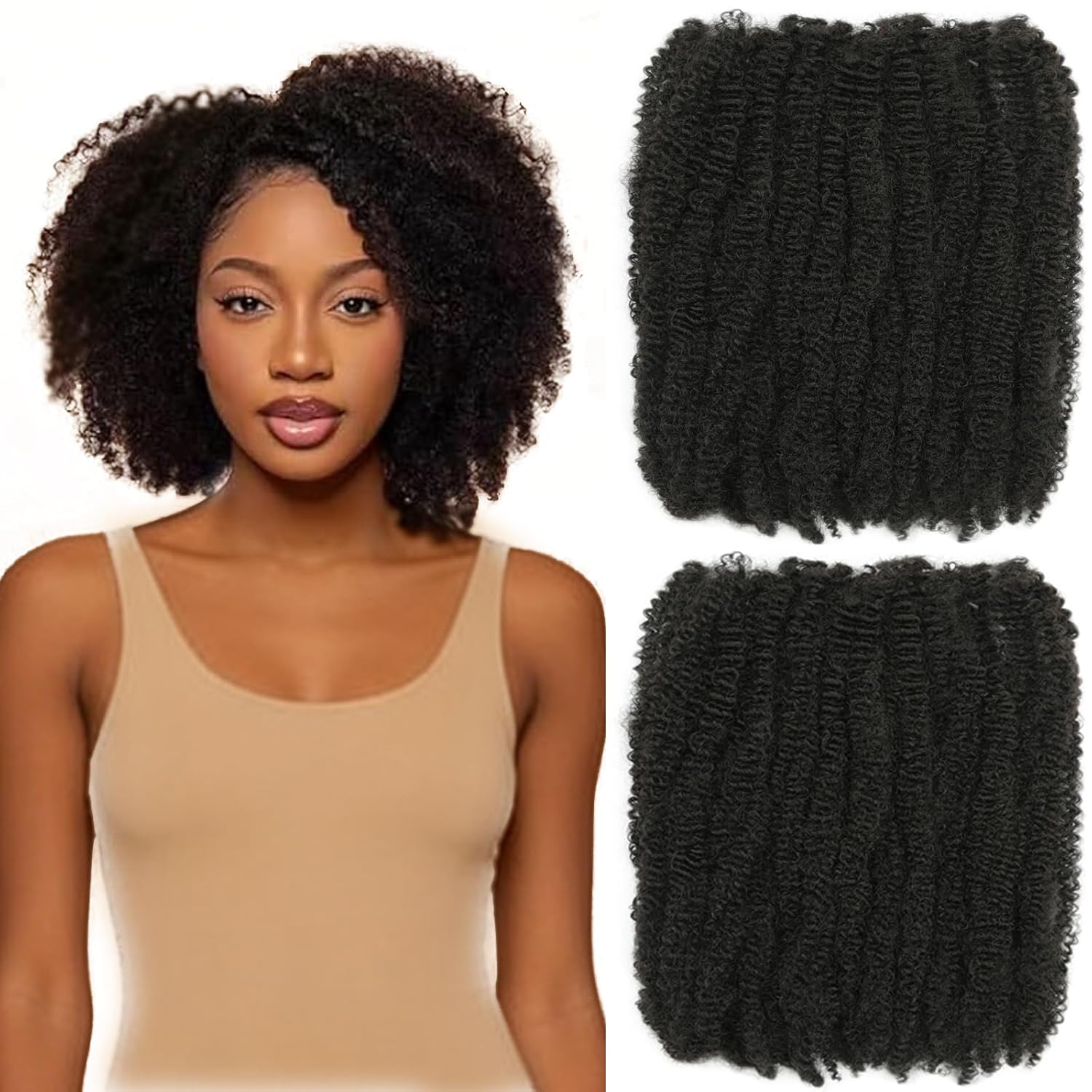 goodear Afro Kinky Curly Braiding Bulk Hair For Mini Braiding Twists ，Natural Black Afro Kinkys Bulk Synthetic Hair For Micro Spring Twist，Dreadlock Extensions (4#, 12inch)