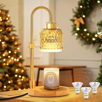 Candle Warmer Lamp Dimmable with Timer and 3 Bulbs, Adjustable Height & Brightness, Electric Candle Wax Warmer for Jar Candles, House Warming Gifts New Home Decor Amber