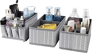VERONLY Cosmetic Storage Bins Makeup Organizer, Adjustable Multifunction Storage Box Desk Drawer Divider for Makeup Brushes, Bathroom Countertop or Dresser, Set of 3 (Grey)