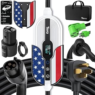Tera Electric Vehicle Charger for Tesla: Level 1 & 2 J1772 EV Portable 32A 8A 110V 240V Wall Connector Dual Use ETL NEMA 14-50 & 5-15 Wi-Fi Enabled 25FT Cable with Holder P01