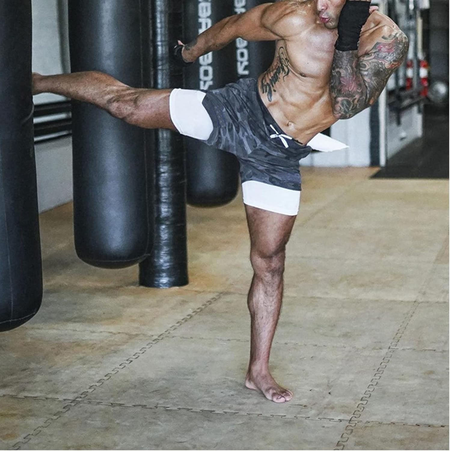 CYF Men’s 2 in 1 Running Shorts with Pockets Quick Dry Breathable Active Gym Workout Shorts XX-Large Camouflage Gray image 7 of 7 B0CQLCDFW2