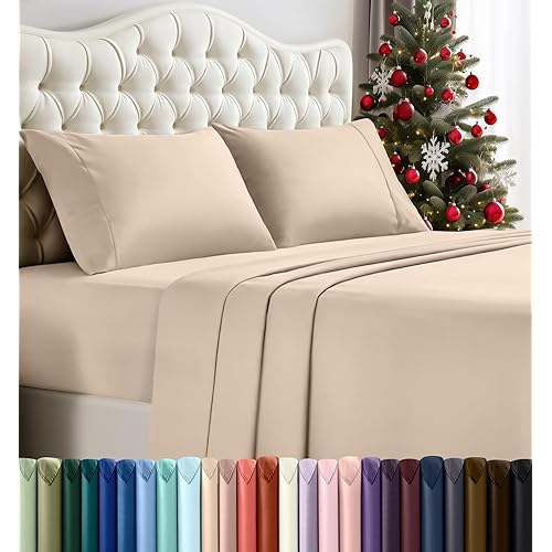 Utopia Bedding Queen Sheet Set – 4 Piece Bed Sheets for Queen Size Bed, Soft and Breathable Microfiber, Includes 1 Fitted Sheet, 1 Flat Sheet and 2 Pillowcases (Beige)