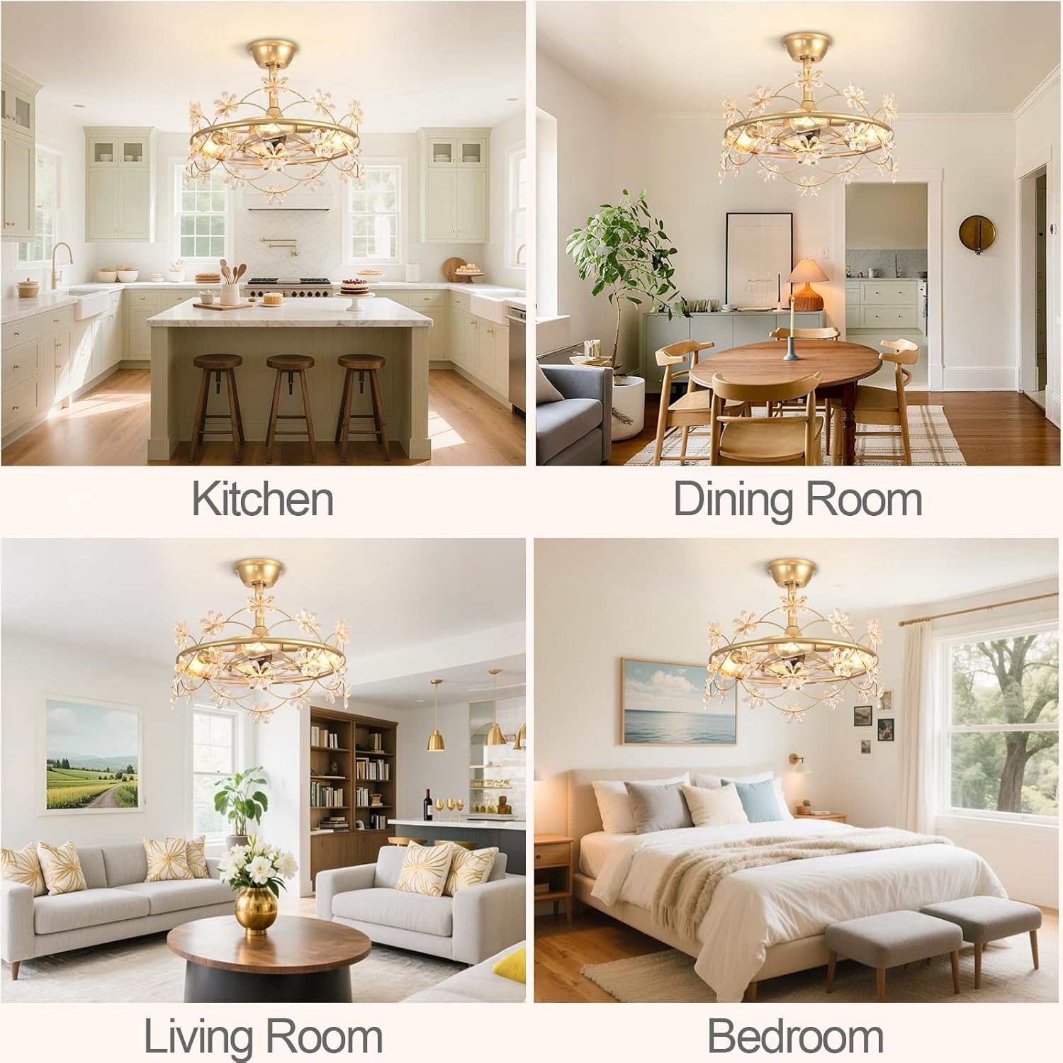 Depuley Bedroom Ceiling Fan with Lights: 20" Gold Chandelier Small Fan with Remote Control - Modern Flower Fandelier for Girl's Bedroom Living Room Kitchen