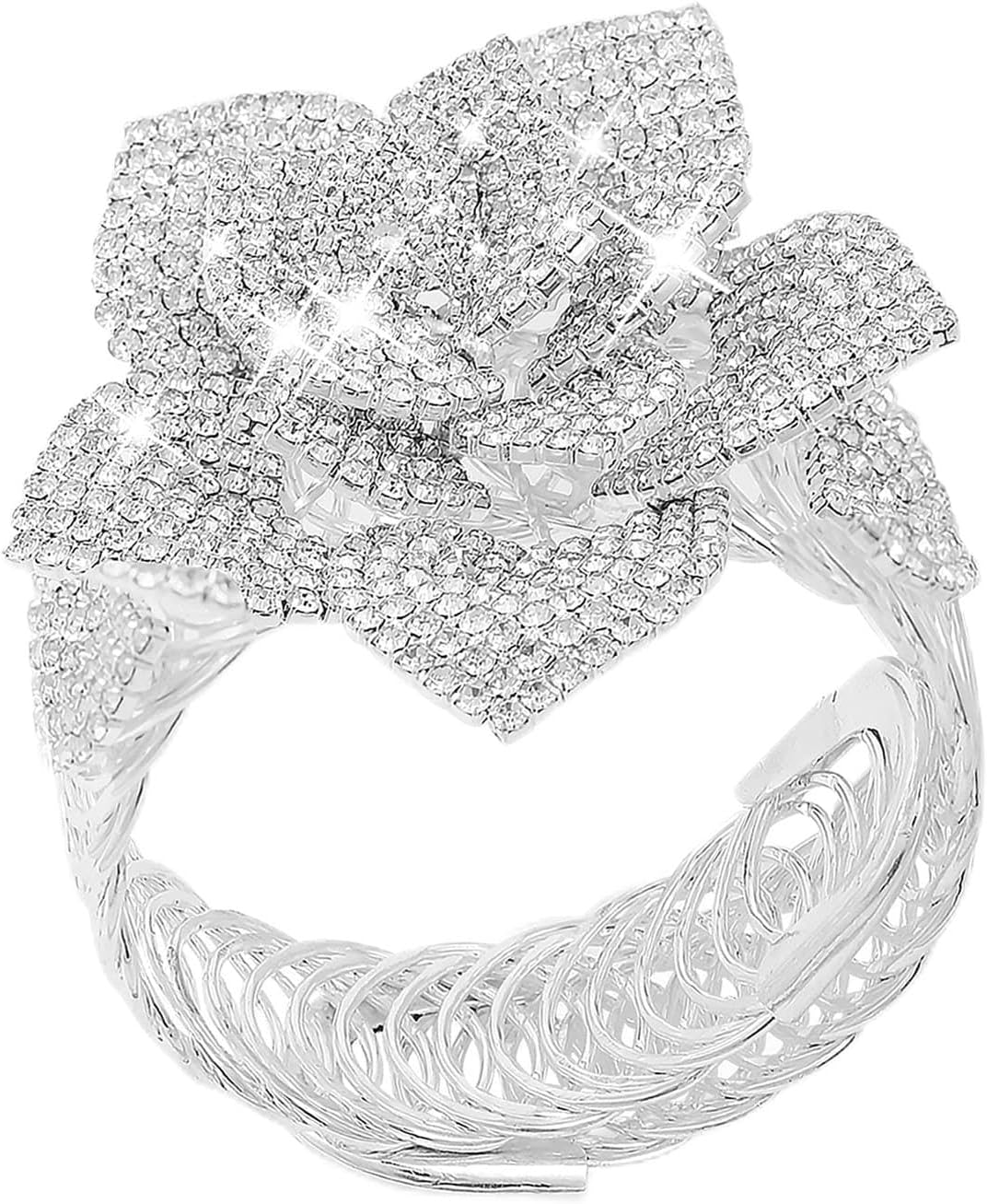 Rhinestone Flower Arm Cuff Bracelet for Women Crystal Prom Bridal Jewelry