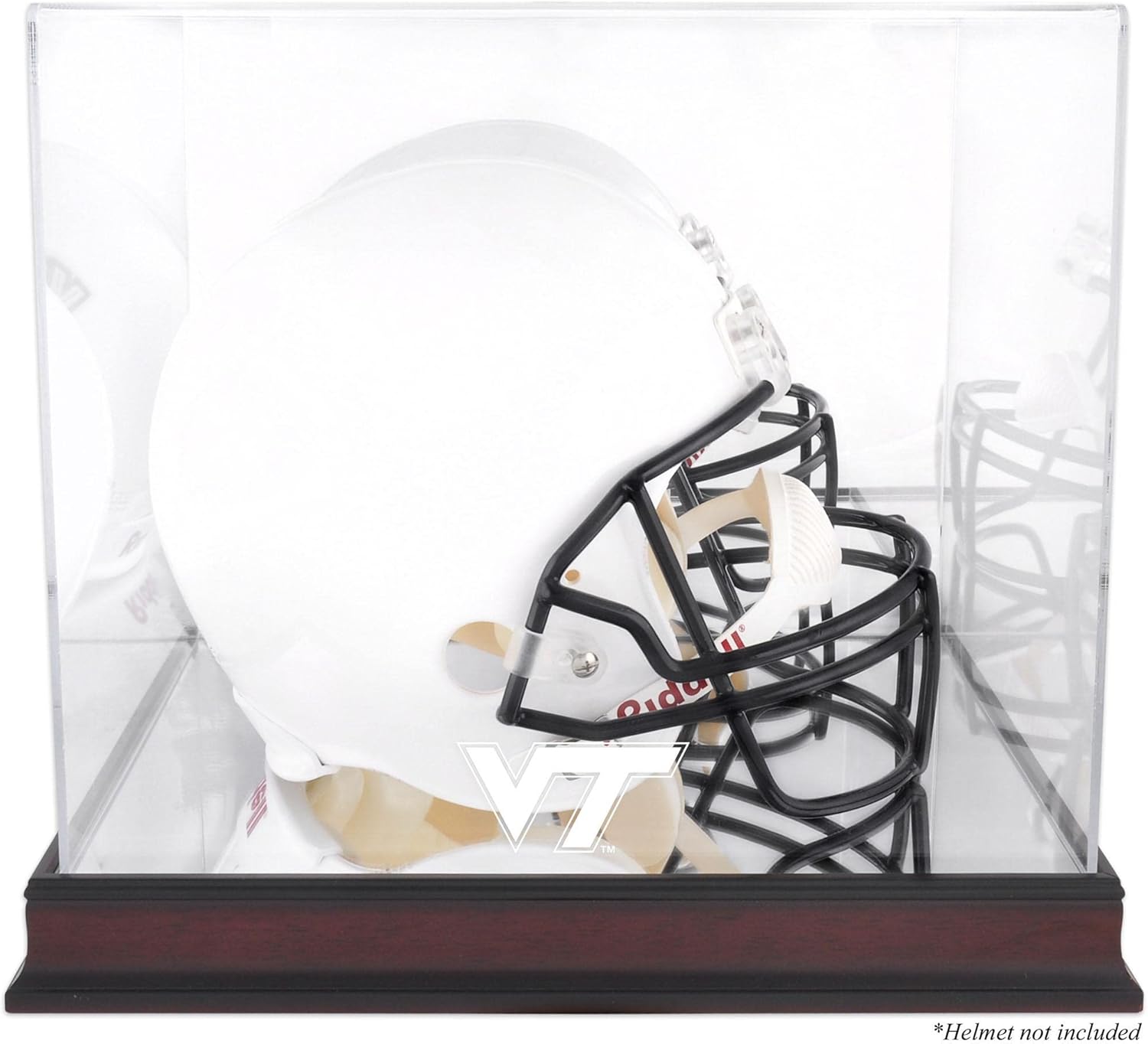 Virginia Tech Hokies Mahogany Base Team Logo Helmet Display Case with Mirrored Back - College Football Helmet Display Cases ''Case Only''