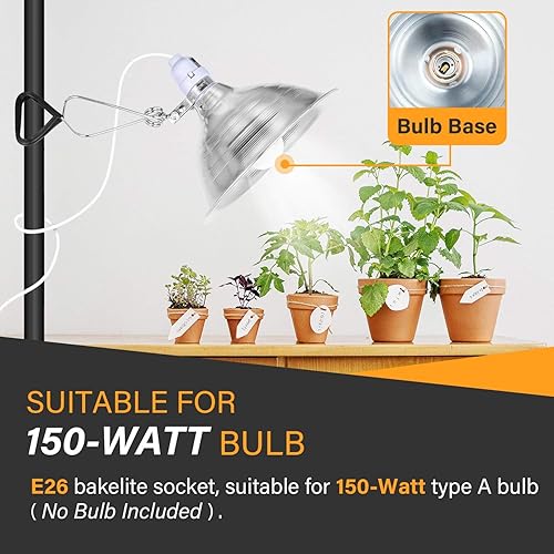 Vista 58 de Simple Deluxe Lámpara de abrazadera de 150 W con reflector de aluminio de 8.5 pulgadas (no incluye bombilla), cable de 6 pies, 1 paquete, color negro