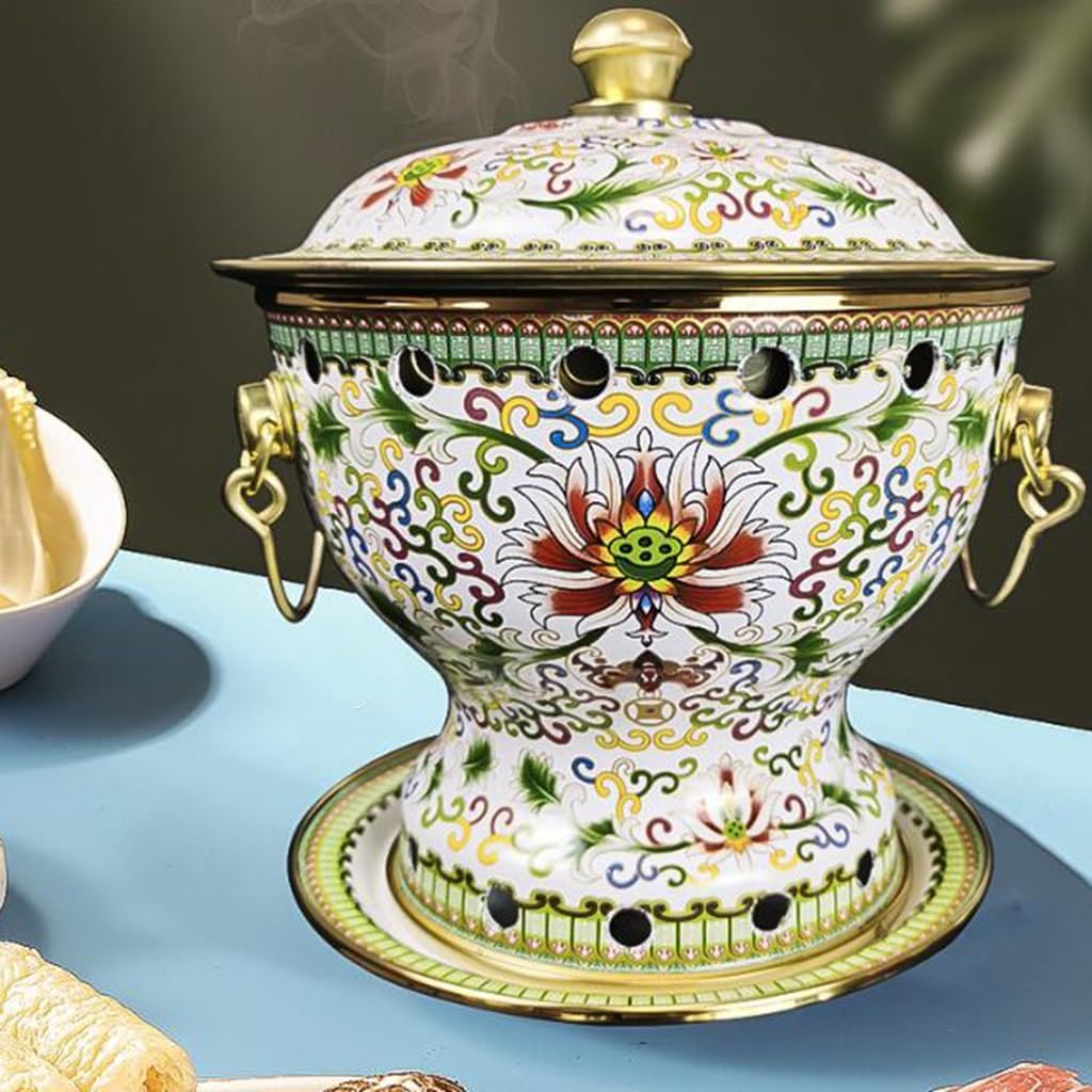 Chinese Hot Pot,Copper Hot Pot, Enameled Single Small Hot Pot Pure Copper Handmade Alcohol Stove Old Home Hot Pot Pot Potluck Outdoor Camping (Size : 19 * 21cm)(White)