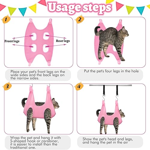 Miniatura 6 de Ferraycle Hamaca de aseo de mascotas 14 en 1 para perros y gatos, cortaúñas para gatos con bolsa de sujeción para hamaca para gatos, recortadora,