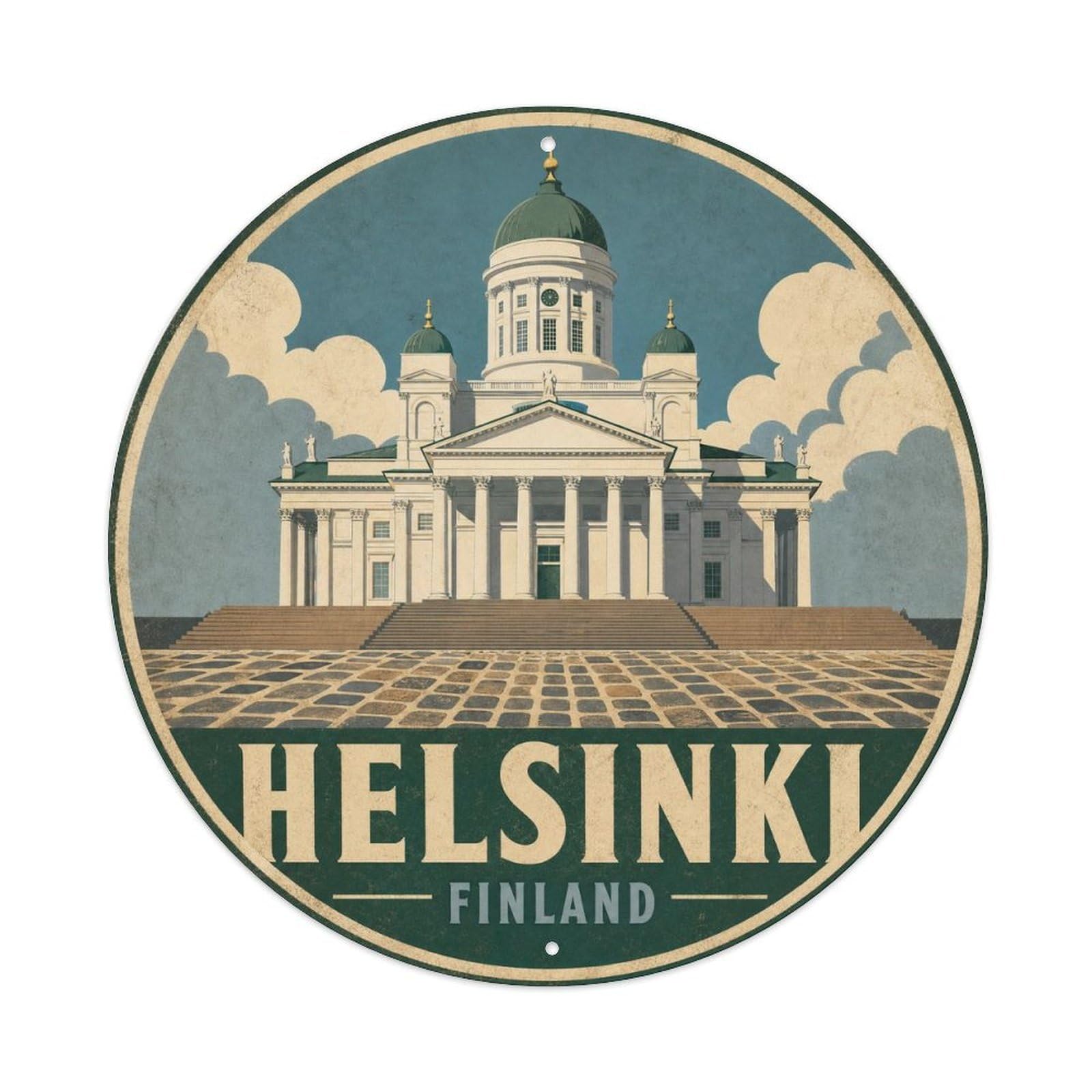 Retro Travel Finland Helsinki Vintage Metal Tin Sign Plaque Wall Decor for Cafe, Club Bar, Office, Garden Metal Poster 8x8Inch