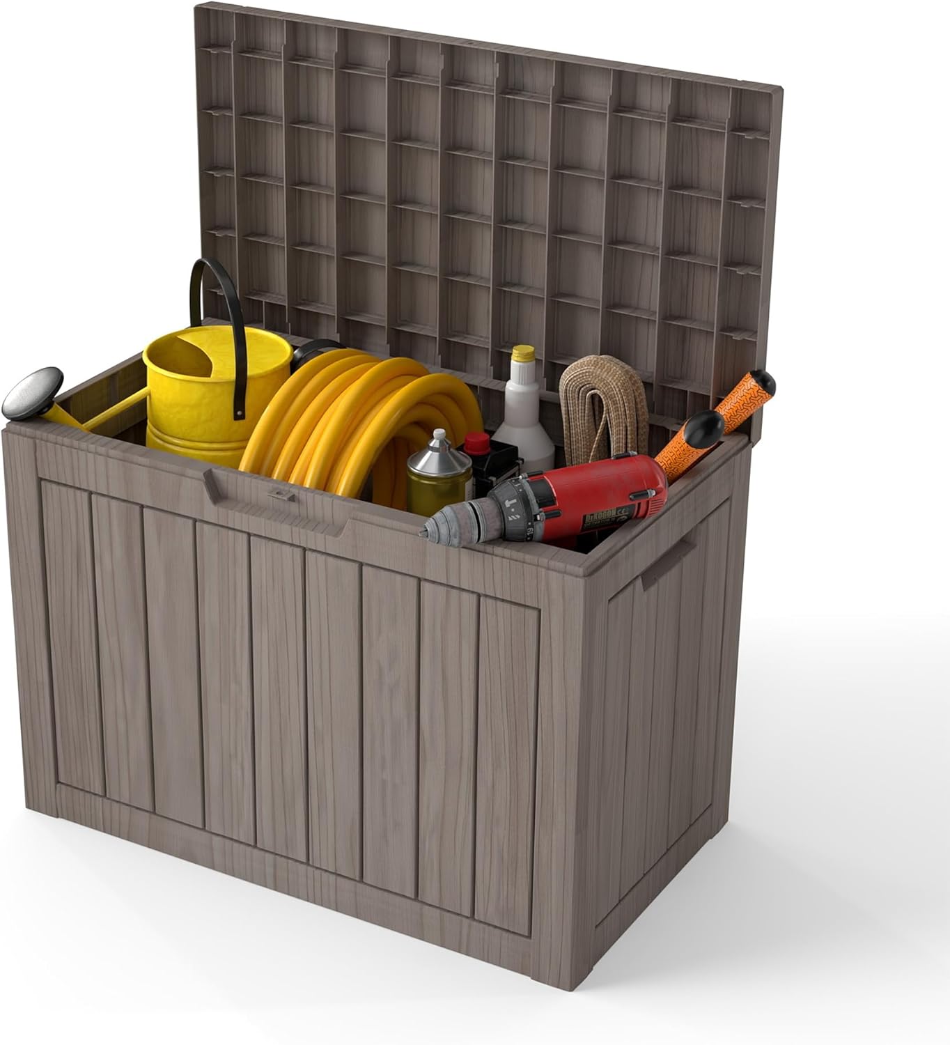 45 Gallon Outdoor Storage Box Waterproof Large Resin Deck Box Indoor/Outdoor Lockable Storage Container and Seating for Garden, Pool, and Patio (45 Gallon, Grey)