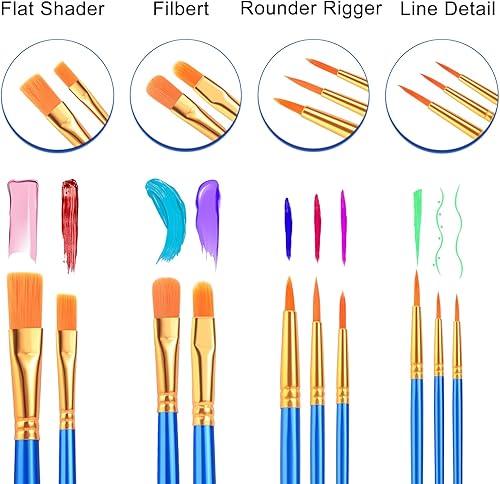 Miniatura 3 de ESRICH Juego de pinceles para acuarela, 24 paquetes240 pinceles acrílicos, cabeza de cepillo de nailon, para pintura al óleo, gouache, cara,