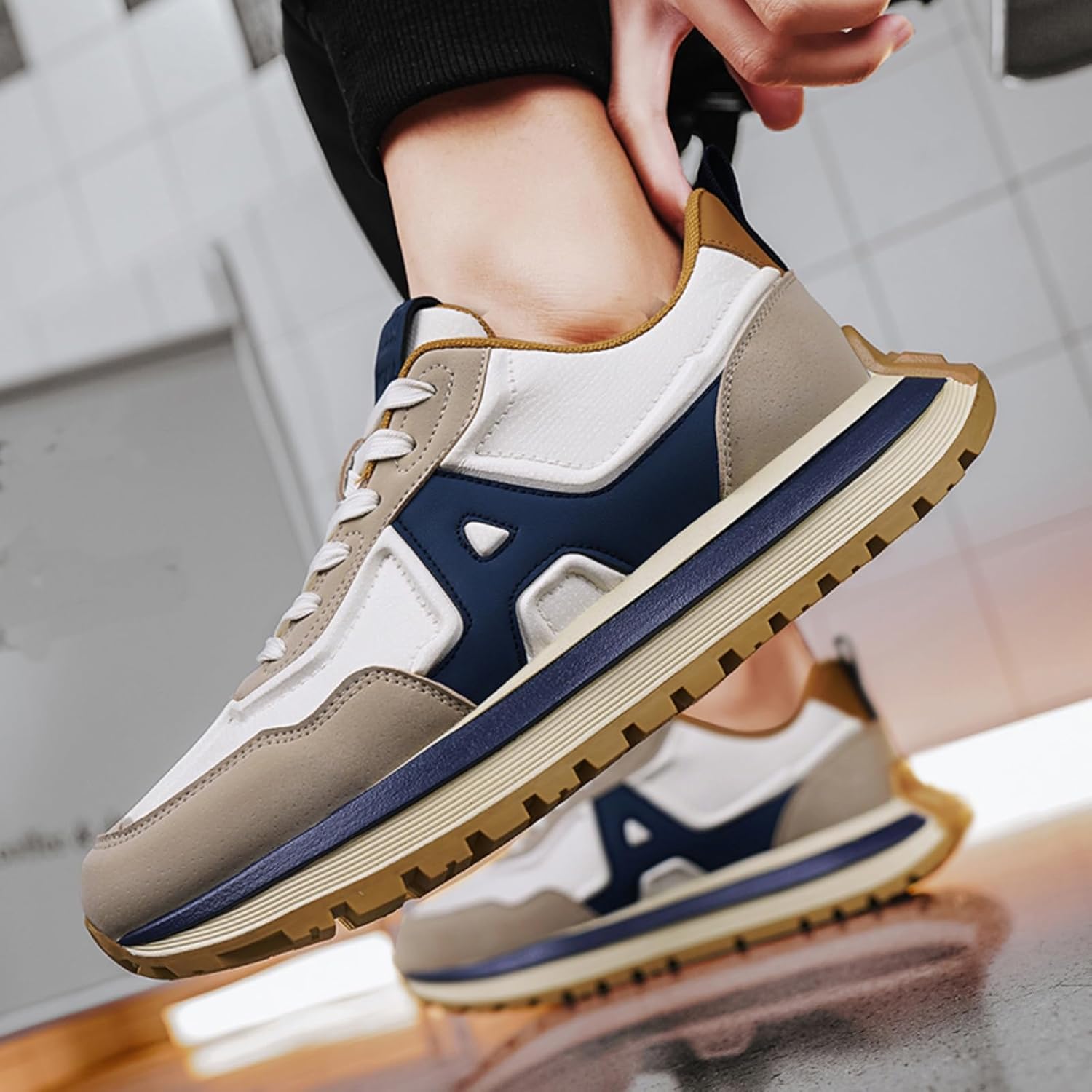 Mens Fashion Lace-Up Platform Sneakers Low-Top Round Toe Non Slip Casual Chunky Shoes for Gym Sports Tennis Jogging Running Walking - Image 3