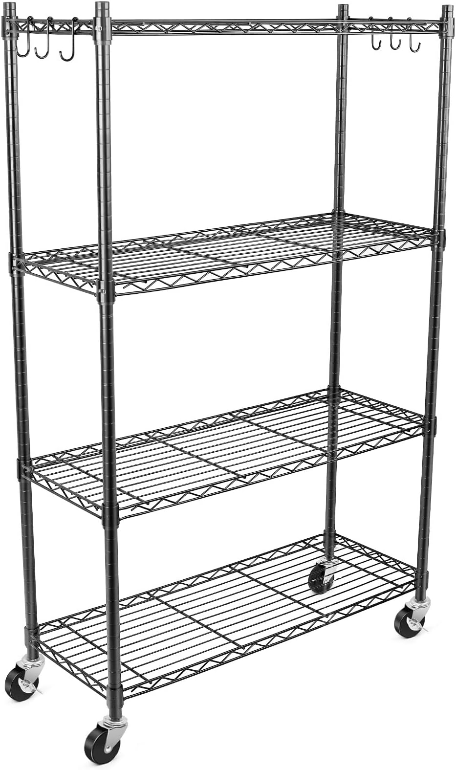 WDT 4-Tier Storage Shelves, Heavy Duty Metal Shelves Wire Rack Shelving Unit, Adjustable Shelf with Wheels for Home Office Garage Kitchen Shelf, 36" D x 14" W x 58" H