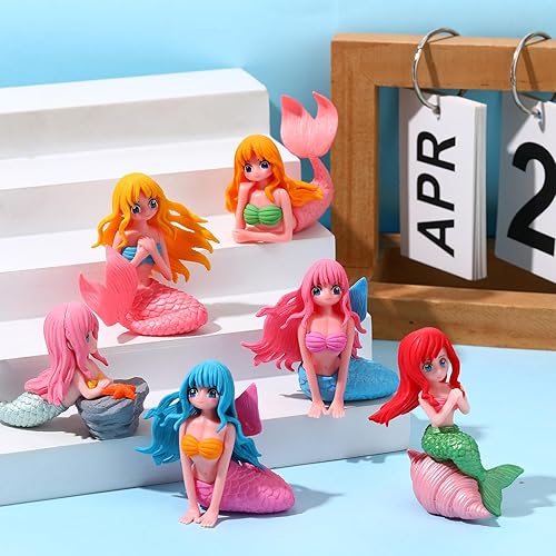Miniatura 5 de 10 mini figuras de sirena, pintadas a mano, lindas figuras en miniatura de sirena para decoración de jardín, decoración de pasteles y paisajes