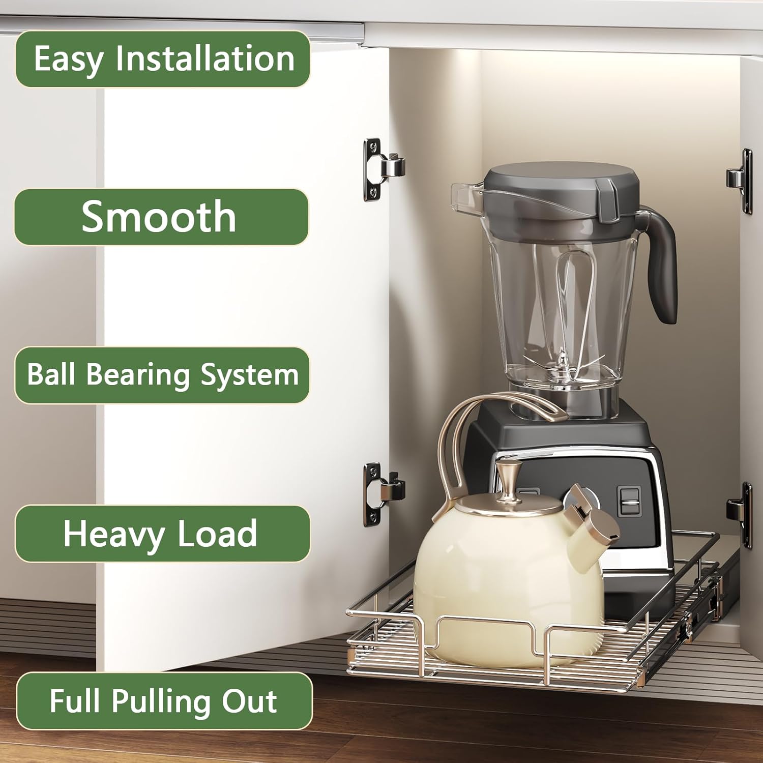 Pull Out Cabinet Organizer 10½" W x 18" D, Heavy Duty Cabinet Pull Out Shelves, Slide Out Drawers Organization for Kitchen Cabinets Bathroom - Image 2