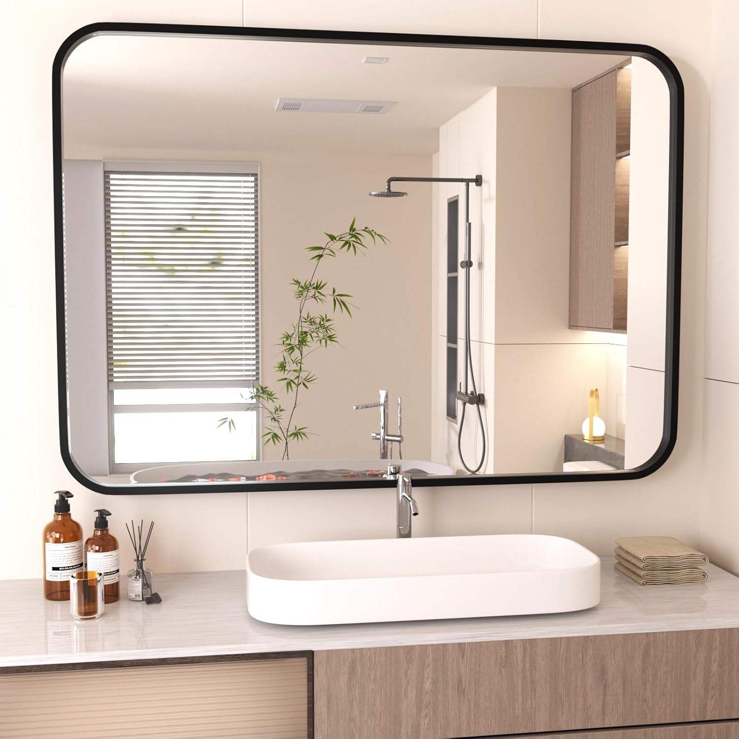 VooBang 20 x 28 inch Bathroom Mirror, Black Frame Mirror for Wall
