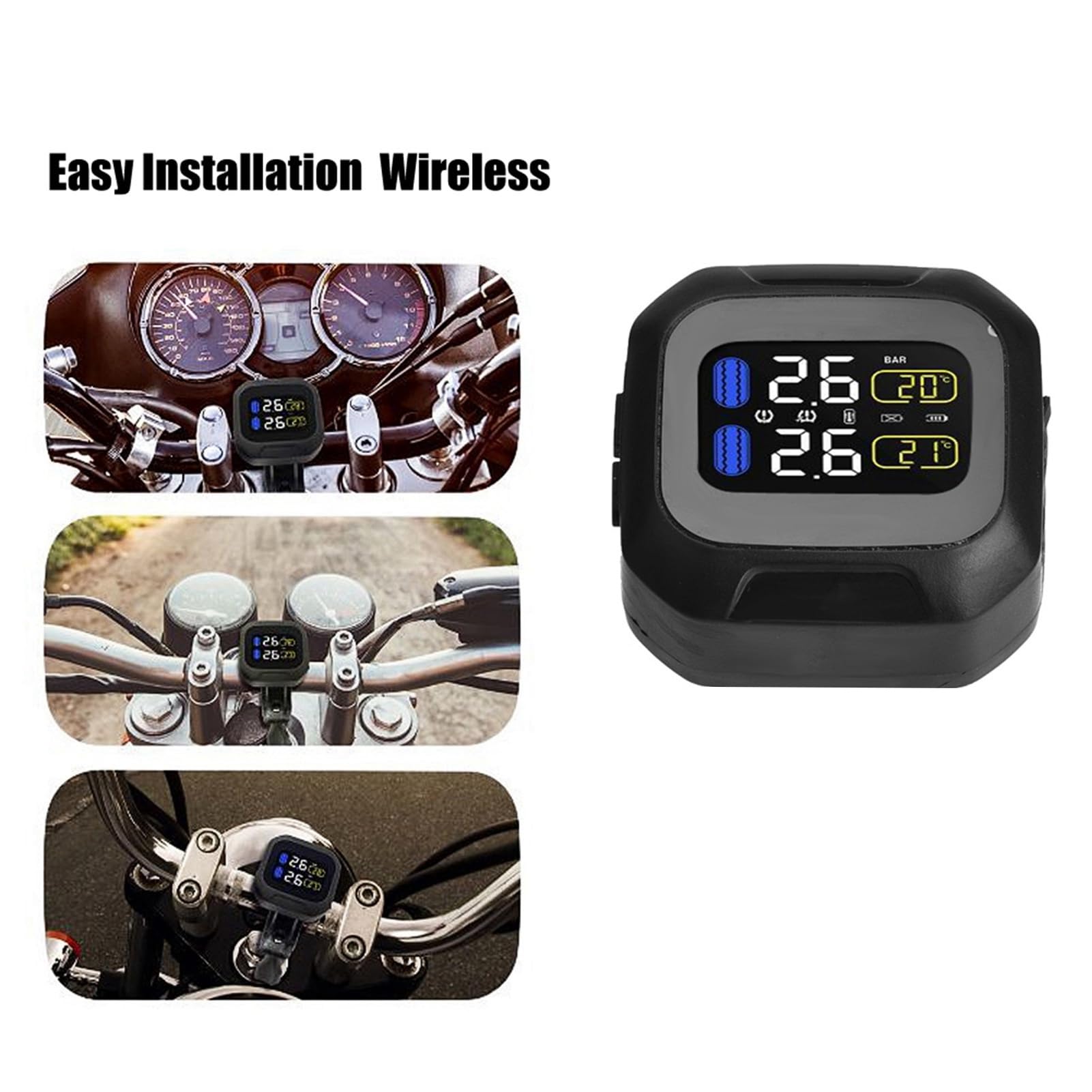 Sensore Tpms per Moto, di Monitoraggio della Pressione dei Pneumatici Wireless per Moto con 2 Sensori Esterni, Monitoraggio Accurato in Tempo Reale, Prolunga la Durata dei