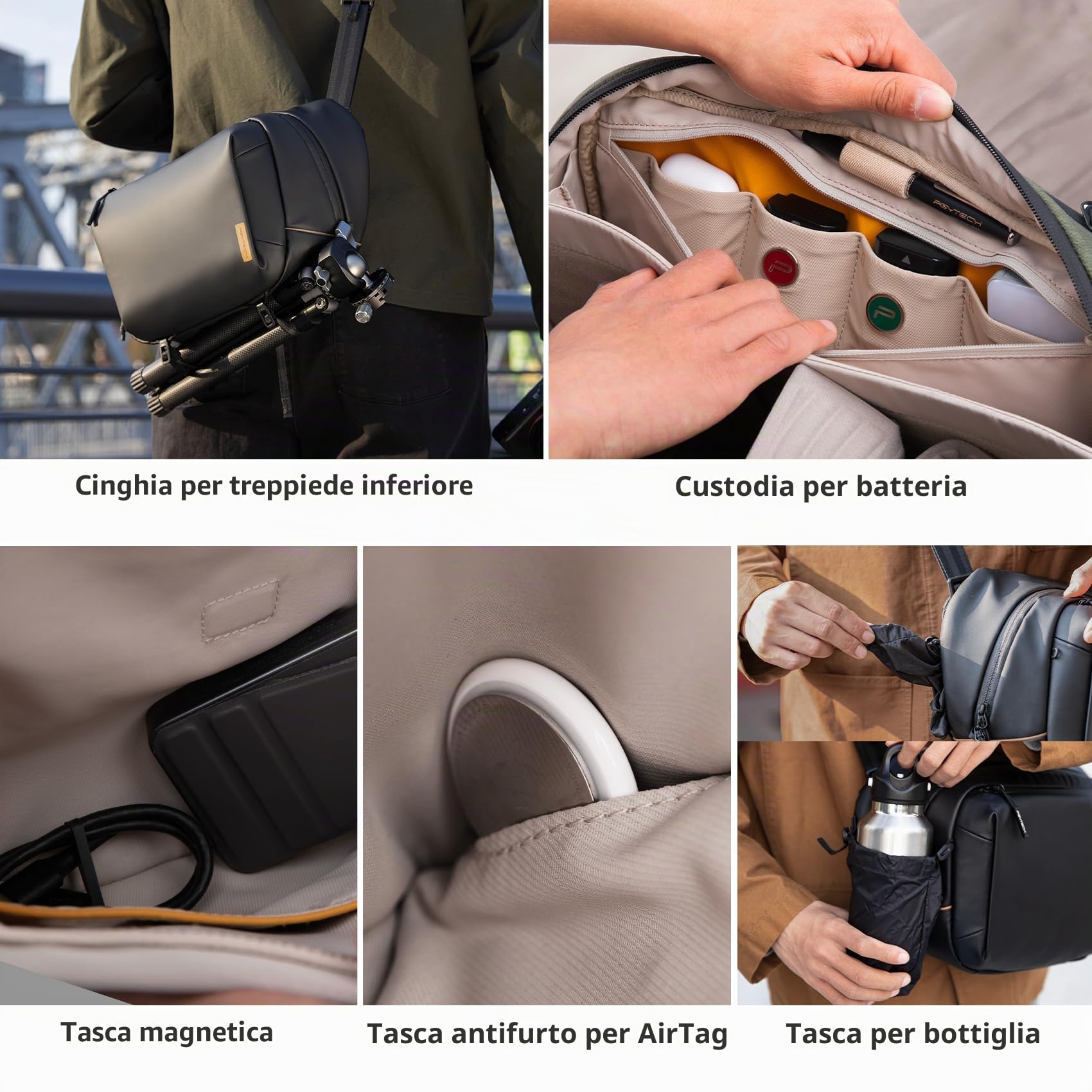 PGYTECH OneGo Solo V2 Borsa Fotografica Professionale Tracolla 6L, Zaino Fotografico Piccolo Impermeabile Compatibile con Fotocamera Reflex Canon, Sony, DJI Avata 2, DJI Mavic 3, iPad Pro 11'', Verde