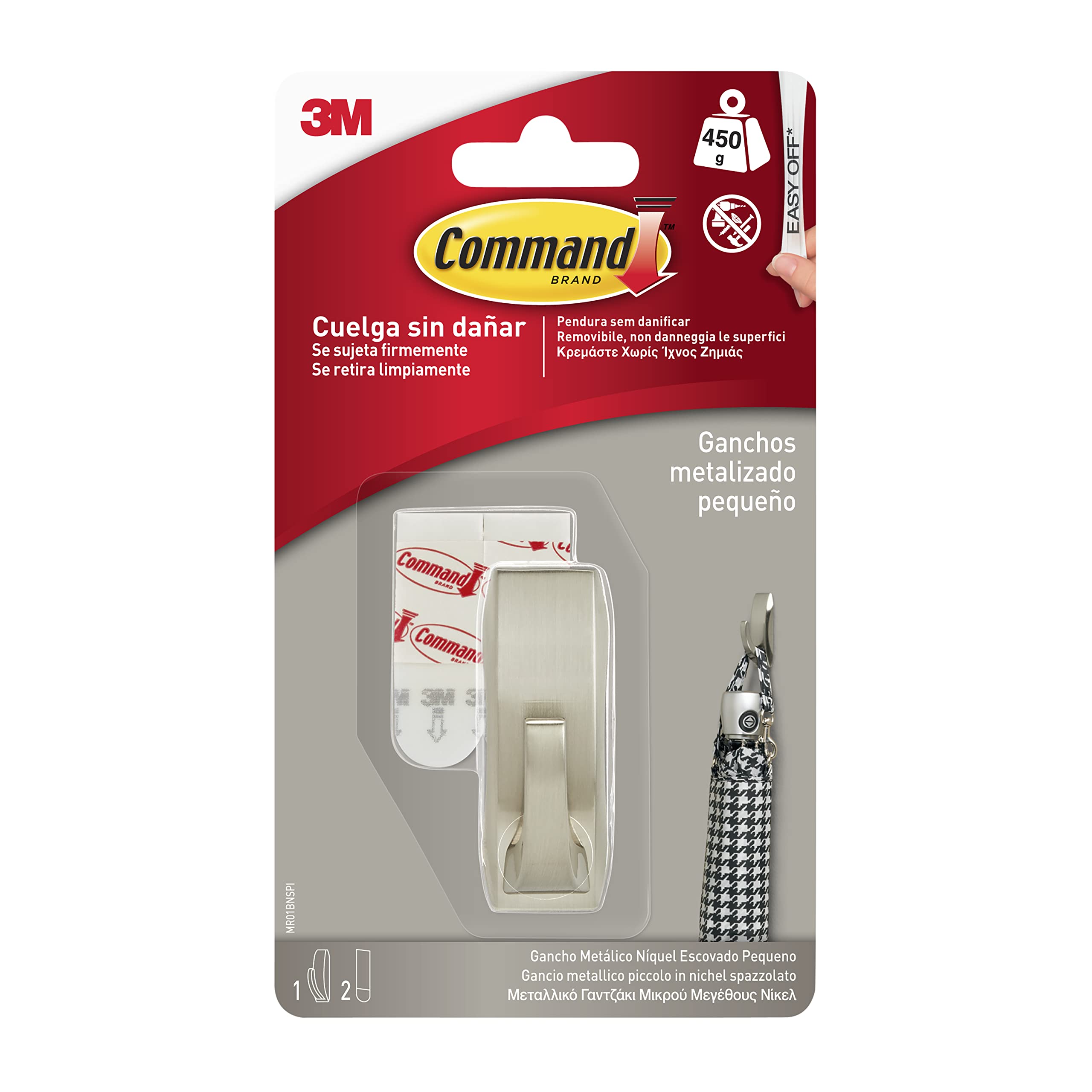 Command Modern Brushed Nickel 3M Mr01-Bn Small Modern Reflections Polished Nickel Metal Hook